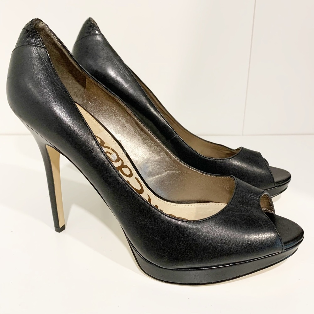 Sam Edelman Black Peep-Toe Leather High Heels